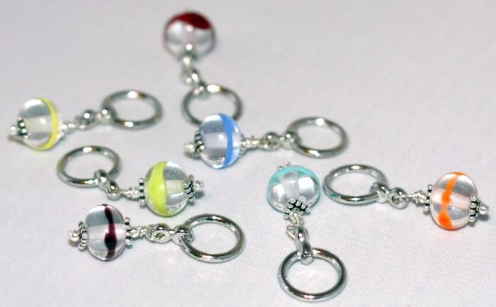 Pink Lemonade Shop and Rising Sun Earthworks~ Set of 7 Glass and Silver Stitch Markers