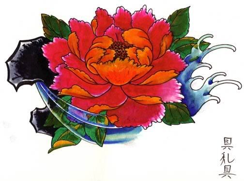 PEONY TATTOO - With its large and spreading red petals, which are delicately 