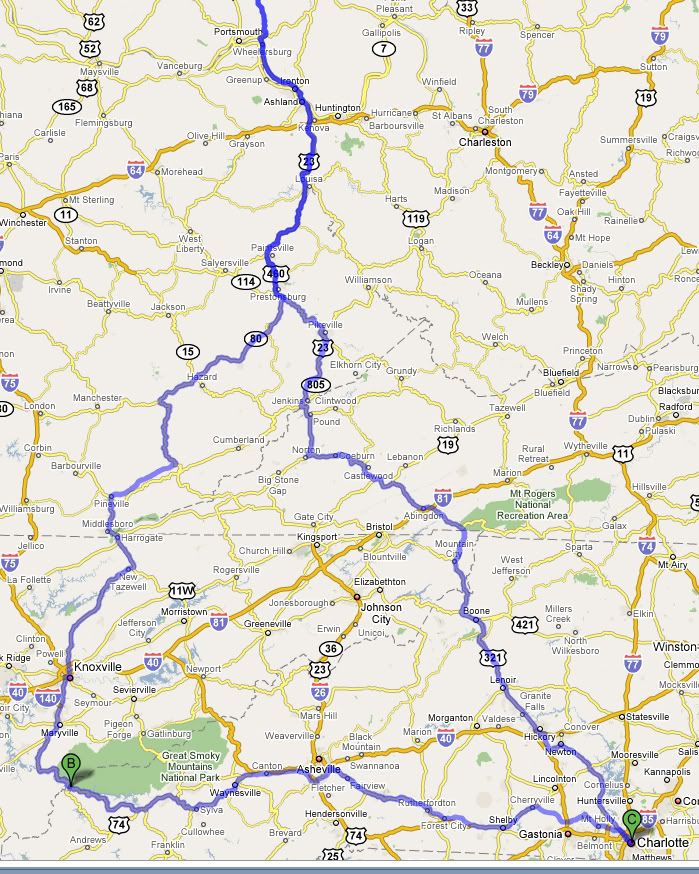 Columbus OH to Deals Gap to Charlotte NC to Columbus OH Tail of the